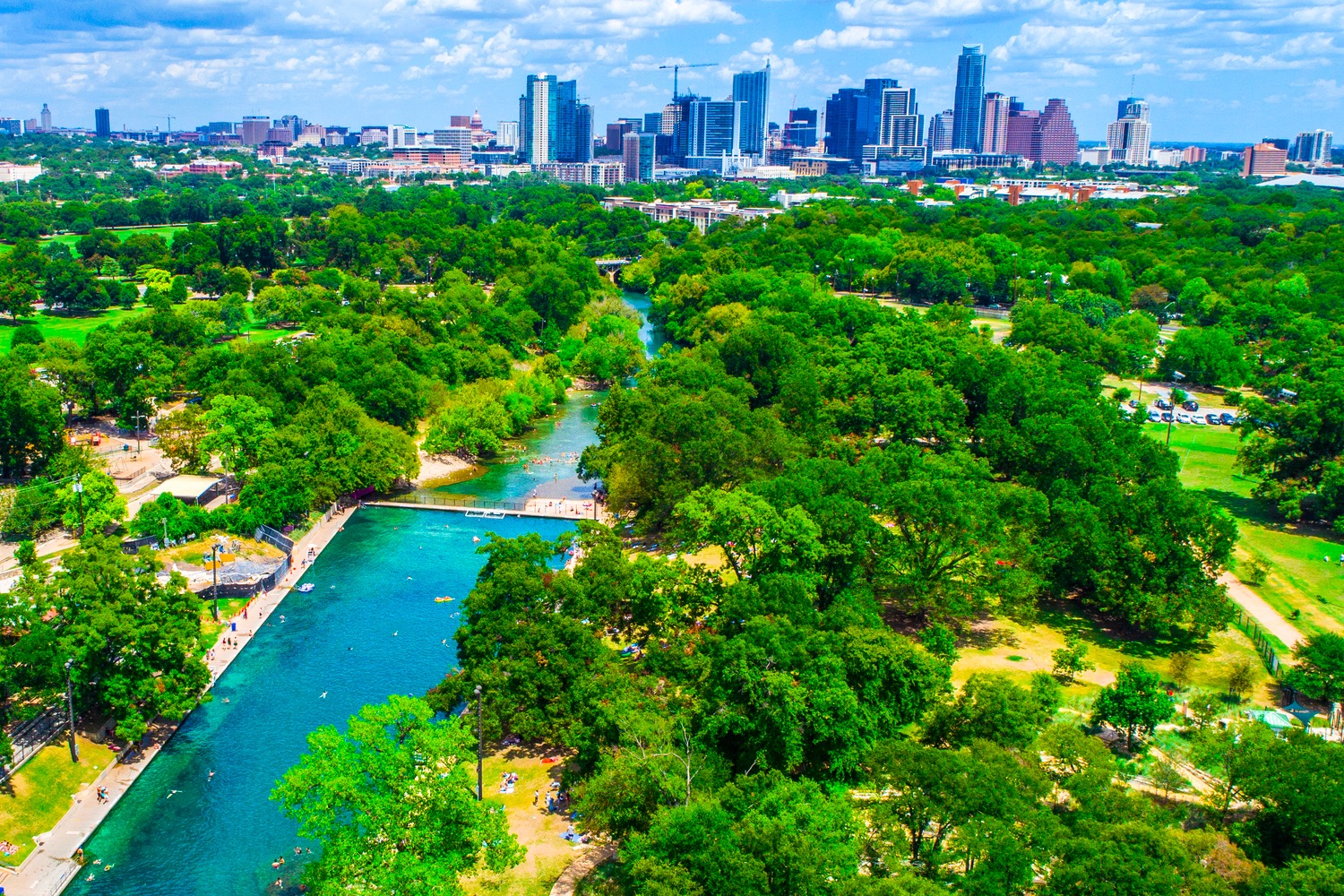 Barton Springs with Austin Skyline